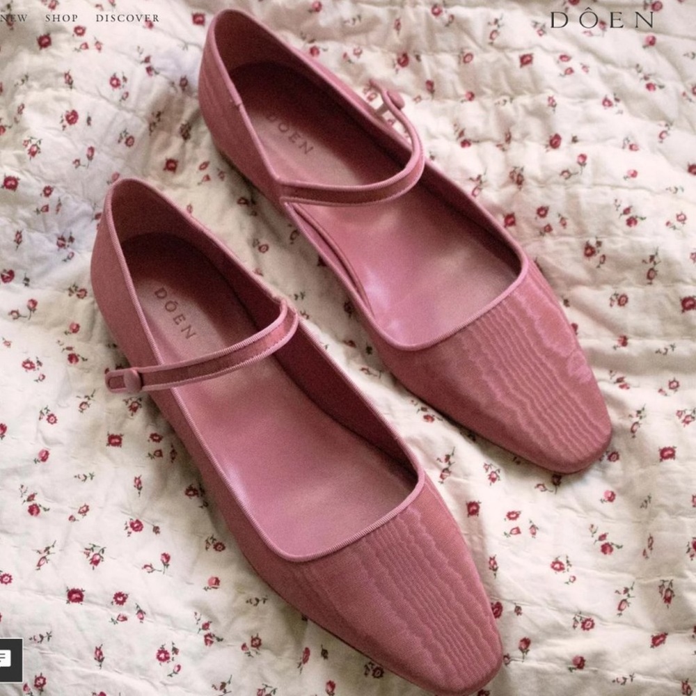 Brand New Doen Daphne Mary Jane Silk Flats Mauve Pink SOLD OUT!